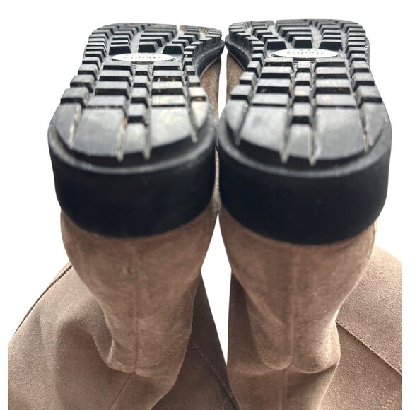Stuart Weitzman Sockette Boots Taupe Mid-Calf Suede Faux Fur Lining Tassel 8 - Picture 9 of 9